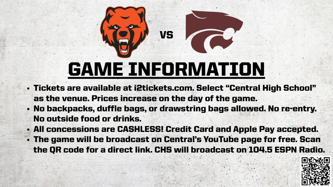 ATTENTION <a href="/CurDogFootball/">CHS Football</a> Fans!
Here is your important information regarding Friday's game at Central.