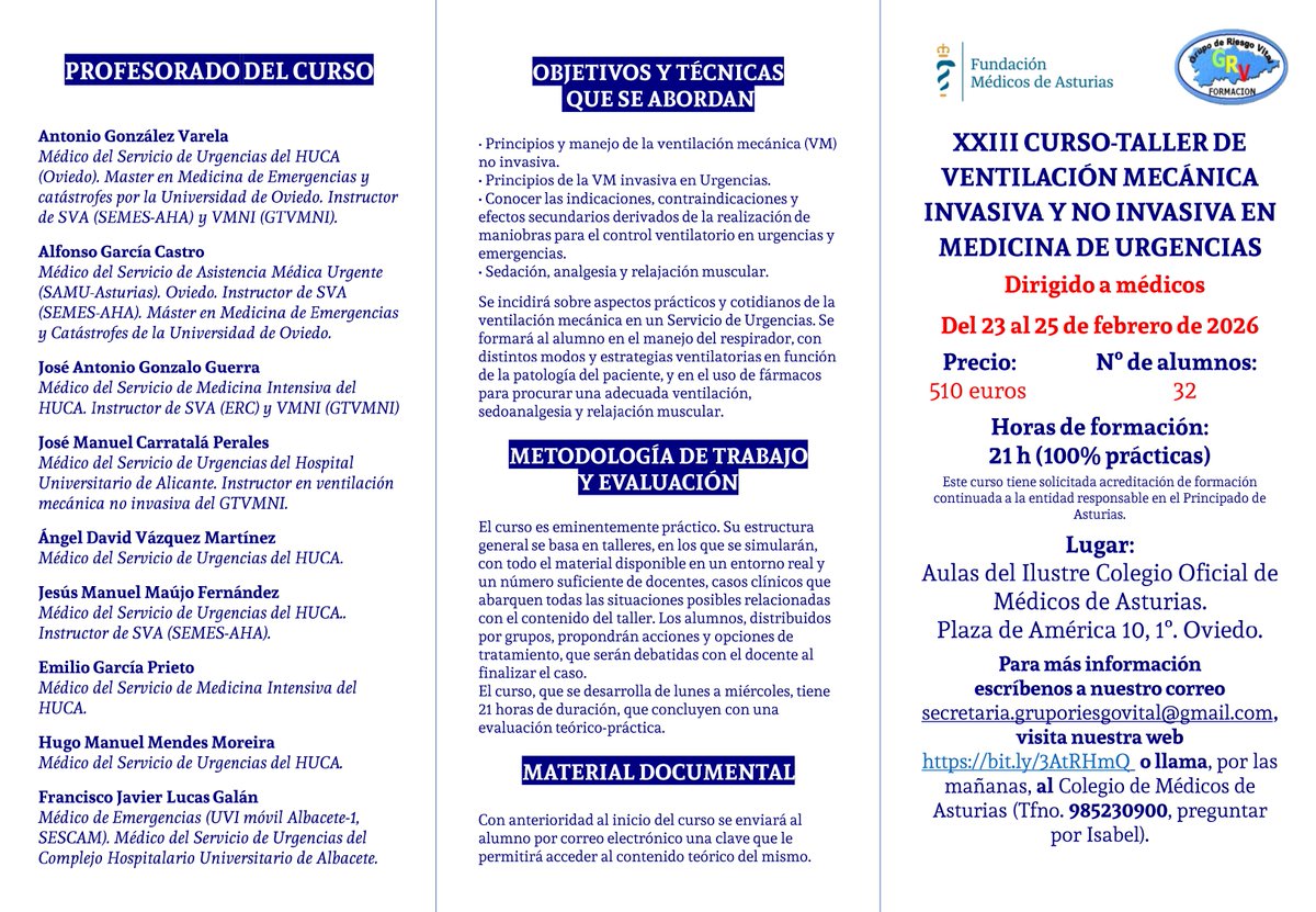 grvformacion's tweet photo. Si te lo piensas mucho será tarde, porque... solo quedan TRES plazas para nuestro curso de VENTILACIÓN MECÁNICA de FEBRERO de 2026.  Matrícula en https://t.co/PnTbbcKsNy, info en secretaria.gruporiesgovital@gmail.com https://t.co/9M8VCkcIvO