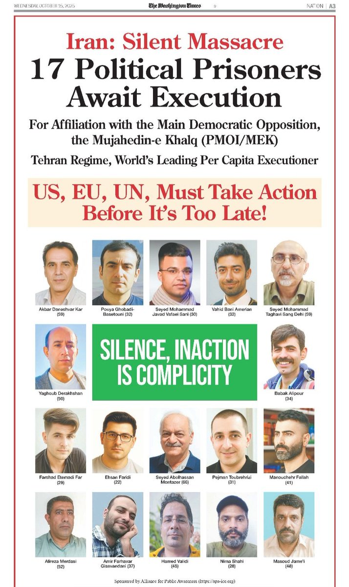 B.mehrizadeh (@mehrizadehbehn1) on Twitter photo 🔴📢#Iran:Silent Massacre: 17 dissidents sentenced to death for affiliation with the main opposition,the Mujahedin-e Khalq #PMOI #MEK.
<a href="/volker_turk/">Volker Türk</a> <a href="/drmaisato/">Mai Sato</a> <a href="/kajakallas/">Kaja Kallas</a> <a href="/SecRubio/">Secretary Marco Rubio</a> <a href="/UKForeignRBLX/">United Kingdom Foreign Office</a> <a href="/eu_eeas/">European External Action Service - EEAS 🇪🇺</a> <a href="/MarioNawfal/">Mario Nawfal</a> <a href="/seanhannity/">Sean Hannity 🇺🇸</a> <a href="/AFP/">AFP News Agency</a> <a href="/FoxNews/">Fox News</a> <a href="/CNN/">CNN</a>
#StopExecutionsInIran 🔴📢#Iran:Silent Massacre: 17 dissidents sentenced to death for affiliation with the main opposition,the Mujahedin-e Khalq #PMOI #MEK.
<a href="/volker_turk/">Volker Türk</a> <a href="/drmaisato/">Mai Sato</a> <a href="/kajakallas/">Kaja Kallas</a> <a href="/SecRubio/">Secretary Marco Rubio</a> <a href="/UKForeignRBLX/">United Kingdom Foreign Office</a> <a href="/eu_eeas/">European External Action Service - EEAS 🇪🇺</a> <a href="/MarioNawfal/">Mario Nawfal</a> <a href="/seanhannity/">Sean Hannity 🇺🇸</a> <a href="/AFP/">AFP News Agency</a> <a href="/FoxNews/">Fox News</a> <a href="/CNN/">CNN</a>
#StopExecutionsInIran