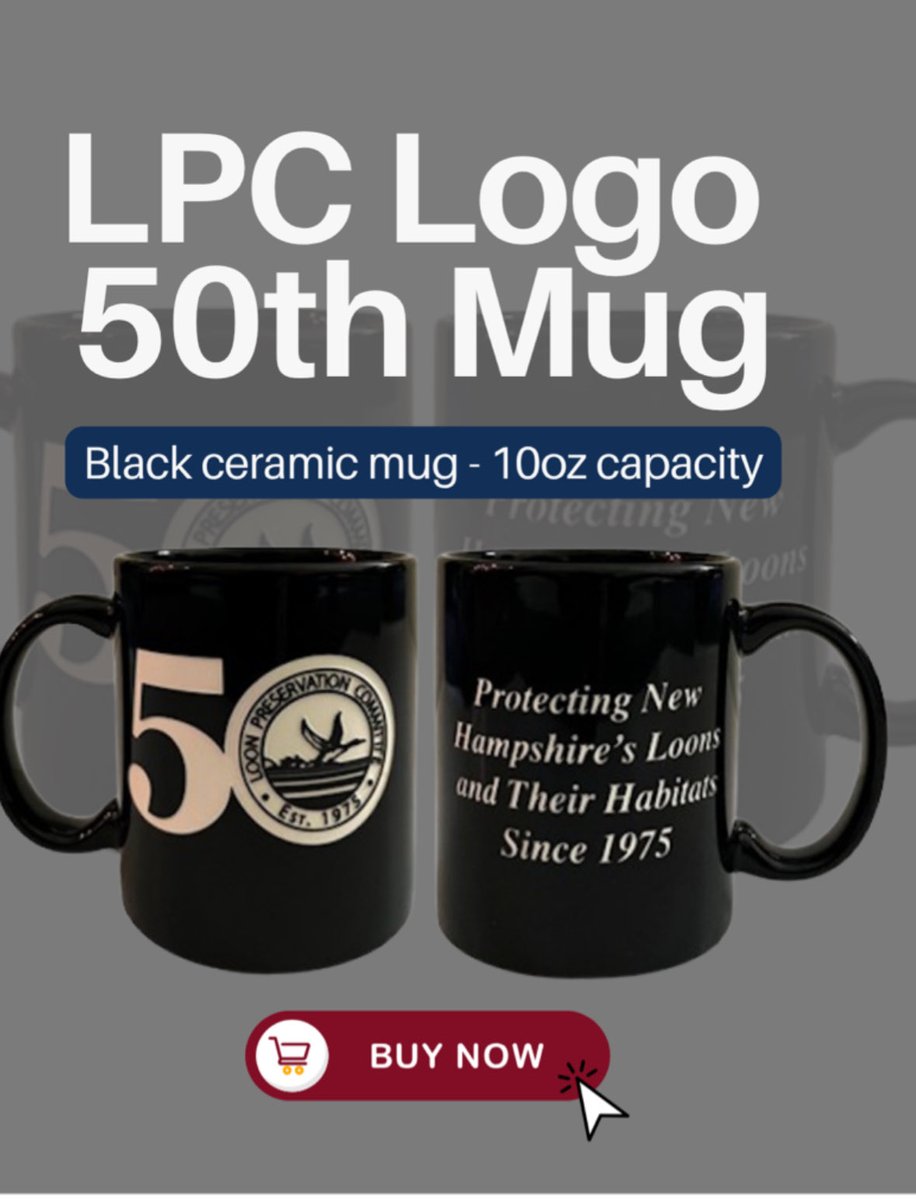 lpc_nh's tweet image. Celebrate 50 years of loon conservation with every sip! This sleek black ceramic mug proudly features the Loon Preservation Committee’s 50th Anniversary logo on the front and commemorative wording on the back, a perfect keepsake for every loon lover.
➡️ loon.org/product-catego…