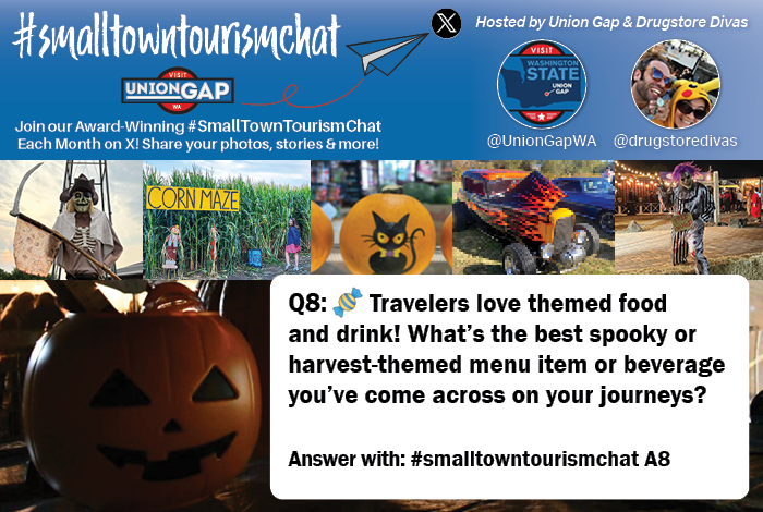 #SmallTownTourismChat Q8

🍬 Travelers love themed food and drink! What’s the best spooky or harvest-themed menu item or beverage you’ve come across on your journeys?

Answer with #SmallTownTourismChat A8
