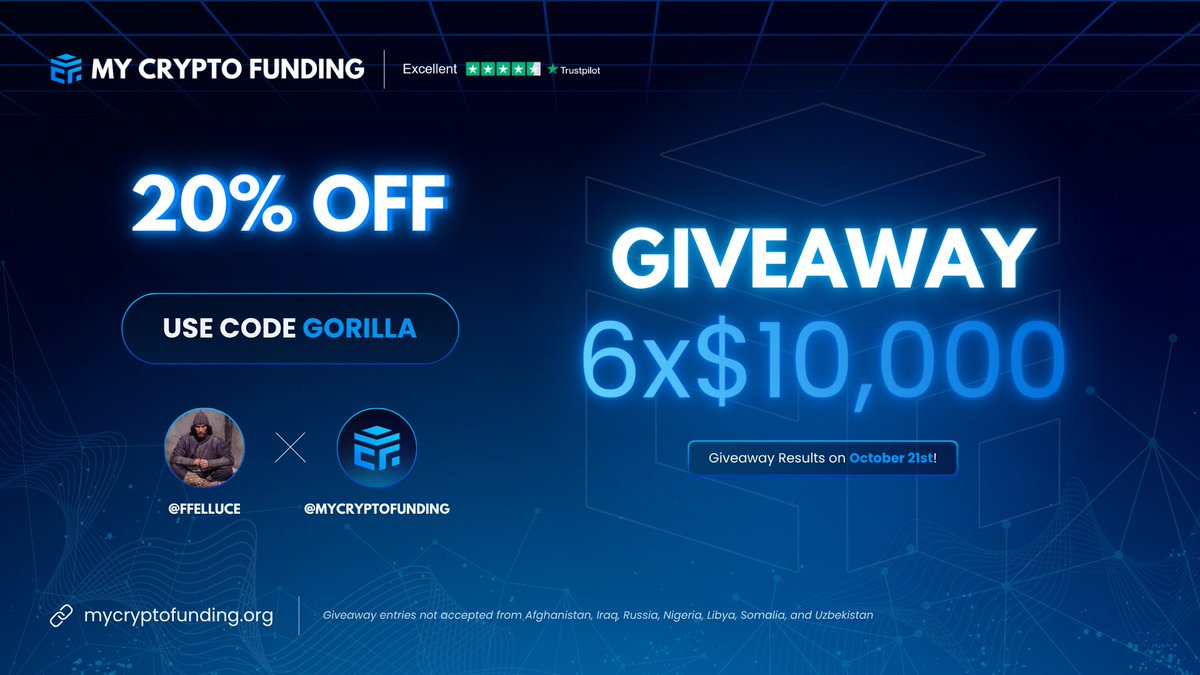 ffelluce's tweet image. #Collaboration
MCF is holding an event where those who meet the requirements can win 6 X 10k Challenge accounts through a raffle.
The conditions are below.
- Follow MCF X @MyCryptoFunding
- Follow MCF Turkiye @MCFTurkiye
- Follow your @ffelluce
- Like and Repost
-…