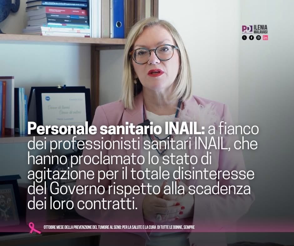 Il 30 ottobre scadranno i contratti per 94 tra medici e infermieri <a href="/inail_gov/">Inail</a> 
Rilanciamo e facciamo nostro appello <a href="/Ileniamalavasi/">Ilenia Malavasi</a> affinché giunga l’unica risposta ammessa: #stabilizzazione 
<a href="/pdnetwork/">Partito Democratico 🇮🇹 🇪🇺</a> <a href="/ellyesse/">Elly Schlein</a>