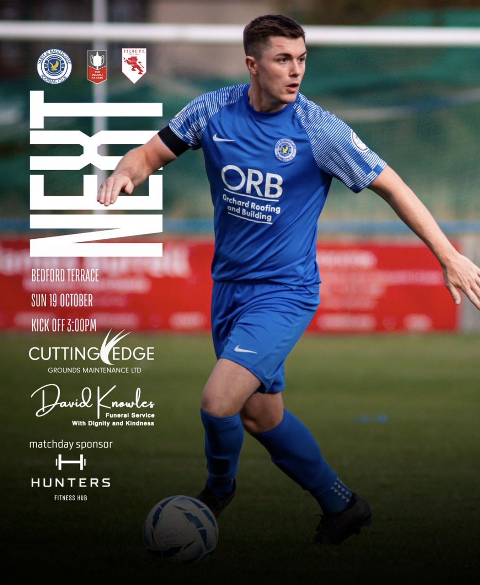 Roll on Sunday when we welcome <a href="/Colne_FC/">Colne F.C.</a> 
in the FA Vase.

The road to Wembley continues 😃

Thanks to match sponsor Hunters Fitness Hub and match ball The Fixters! …love the support.

Match day programme will be on sale. (If you would like a copy reserving just comment below)