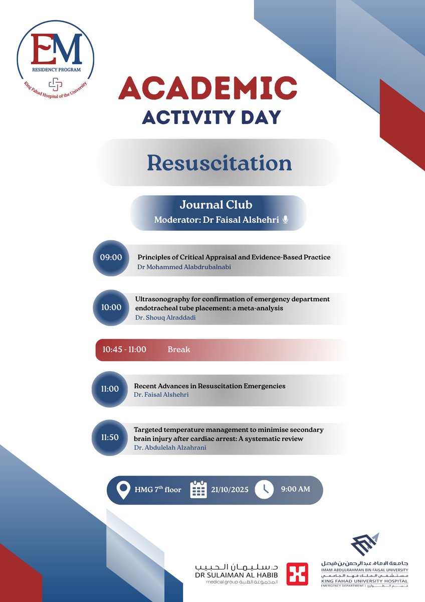 Join us for our Journal Club this Tuesday at Dr. Sulaiman Al Habib Hospital (HMG)! 🤩

An engaging morning of discussion, learning, and exchanging ideas 💡
Check out the poster below for the featured articles 👇