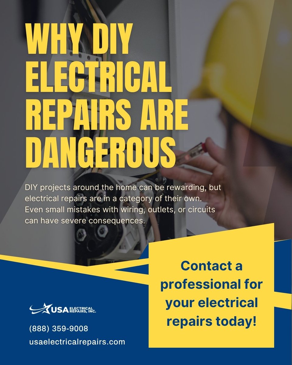 UsaRepair's tweet photo. If you’re facing electrical issues in your home or business, don’t take the DIY route. Trust the expertise of a professional electric repairman from USA Electrical Repairs. We’ll handle your repair safely, efficiently, and affordably.

Reach out today! 

📲(888) 359-9008 https://t.co/UenziQ5cXR