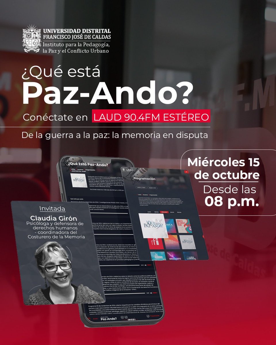 🕊️ #QuéEstáPazando | De la guerra a la paz: la memoria en disputa

🎙️ Conversamos con Claudia Victoria Girón Ortiz sobre las tensiones entre recordar y olvidar, las continuidades de la violencia y los desafíos de construir una paz duradera.
⁦<a href="/LaudEstereo/">LAUD ESTÉREO</a>⁩

#Memoria #Paz