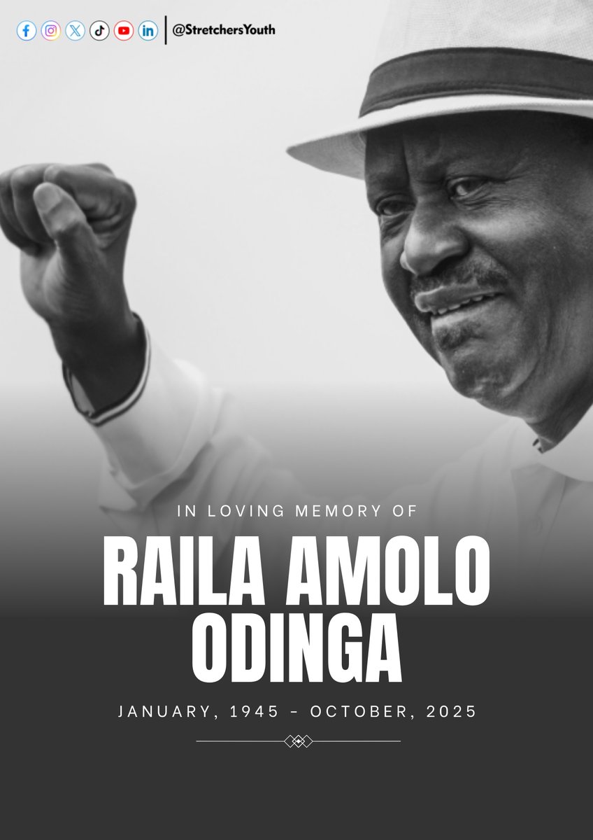 Kenya mourns the passing of Rt. Hon. Raila Amolo Odinga, the father of our democracy. 

We honor his legacy and stand with his family in prayer. May his dream of a united and just Kenya continue to guide us all.

Farewell, Baba. Kenya will never forget you.