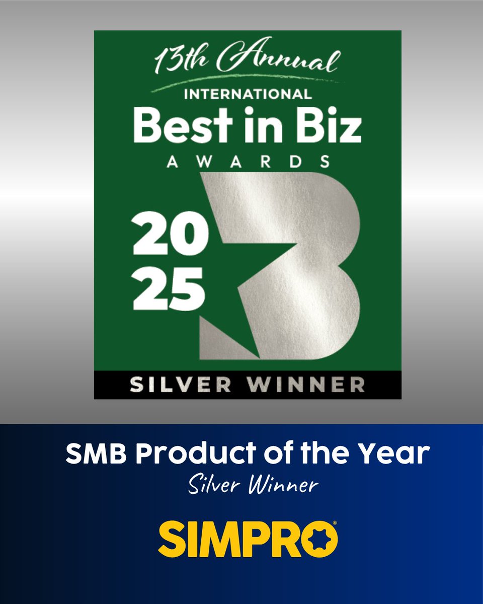 Simpro Software (@simprosoftware) on Twitter photo Big news. 🏆 Simpro is a Silver Winner for SMB Product of the Year at the Best in Biz Awards 2025 International.
Proud to help trade & field service businesses grow every day.
<a href="/BestinBizAwards/">Best in Biz Awards</a> #BestinBiz #Simpro
#Simpro #BestInBiz #SMB Big news. 🏆 Simpro is a Silver Winner for SMB Product of the Year at the Best in Biz Awards 2025 International.
Proud to help trade & field service businesses grow every day.
<a href="/BestinBizAwards/">Best in Biz Awards</a> #BestinBiz #Simpro
#Simpro #BestInBiz #SMB