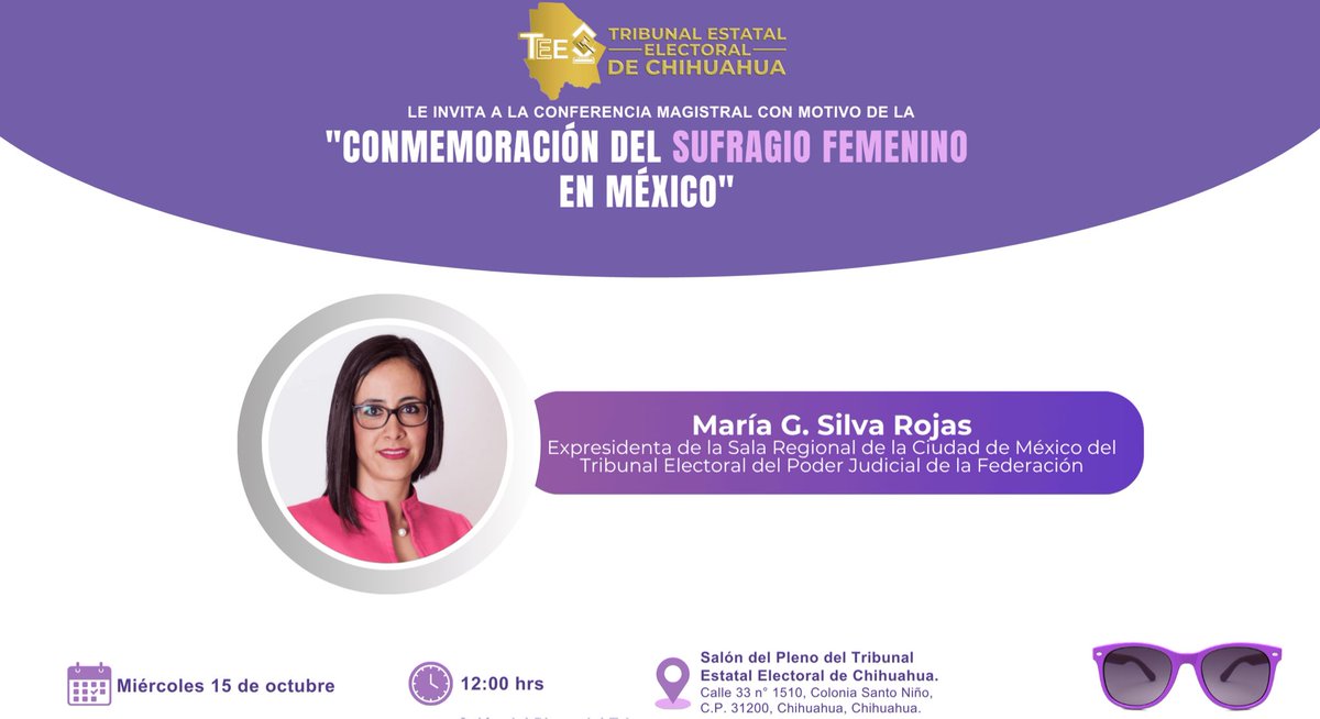 Te invitamos a seguir la #ConferenciaMagistral con motivo de la Conmemoración del Sufragio Femenino en México, impartida por la Mtra. María G. Silva Rojas, Ex Magistrada de la Sala Regional Ciudad de México del TEPJF.

🕥 12:00 horas. 

youtube.com/live/JWuXq8095…