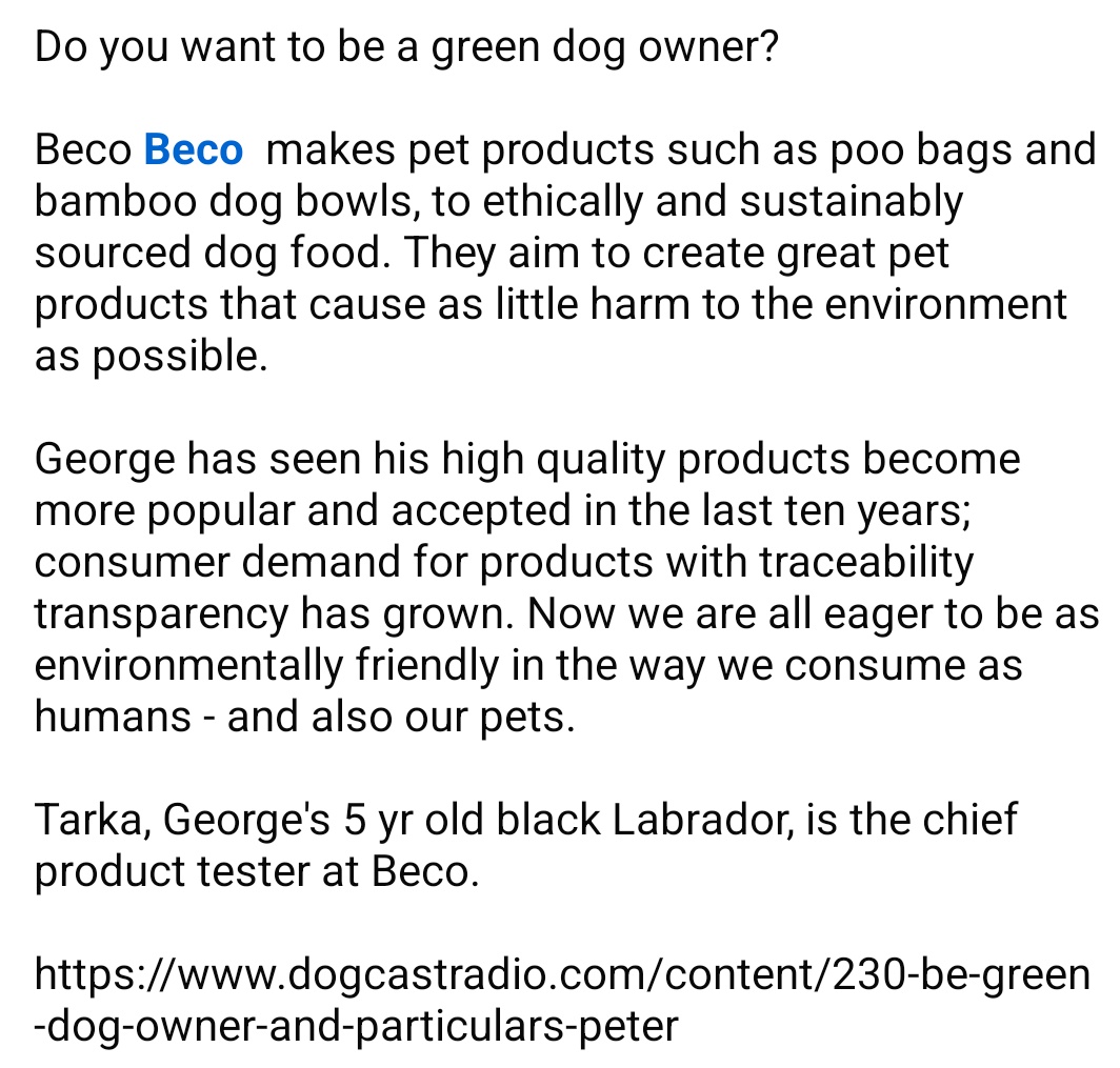 DogCastRadio's tweet image. Want to be a green dog owner? 

Beco @BecoPets makes pet products such as poo bags &amp;amp; bamboo dog bowls, to ethically &amp;amp;  sustainably sourced dog food

dogcastradio.com/content/230-be… 

#greendogowner #environmentallyfriendly #dog #beagreendogowner #beco #dogfood #dogproduct #dogsofx