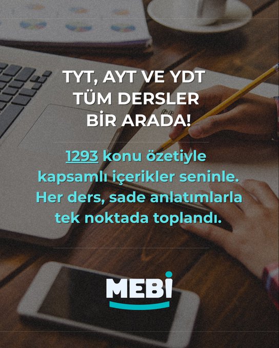 First image displays a student sitting at a desk in a library examining multiple green and purple covered books labeled TYT AYT YDT with Mebi logo and Turkish text Konu Özetleri Kitaplarını İnceledin Mi. Second image shows hands writing on paper with a laptop displaying TYT AYT YDDT text and 1293 konu özetleri kapsami iceriklerin seninle her ders sade animasyonlarla tek noktada toplanlandi with Mebi logo. Third image depicts young people studying around a wooden table with laptops and books in a room with plants emphasizing Hizli Ve Etkili Ogrenme with targeted animations time-saving content and Mebi logo. Fourth image features a woman studying books on a desk in a library with Zengin Ve Analizli Icerik text about topic summaries for all subjects side by side with examples and Mebi logo.