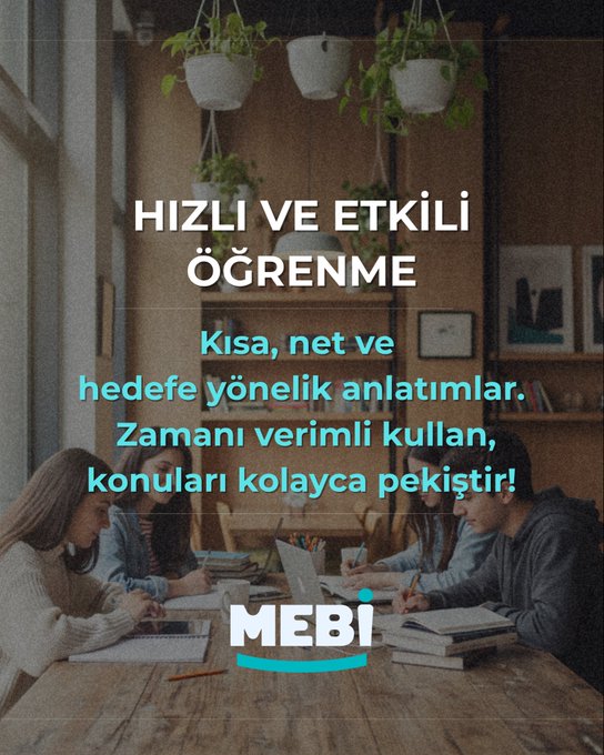 First image displays a student sitting at a desk in a library examining multiple green and purple covered books labeled TYT AYT YDT with Mebi logo and Turkish text Konu Özetleri Kitaplarını İnceledin Mi. Second image shows hands writing on paper with a laptop displaying TYT AYT YDDT text and 1293 konu özetleri kapsami iceriklerin seninle her ders sade animasyonlarla tek noktada toplanlandi with Mebi logo. Third image depicts young people studying around a wooden table with laptops and books in a room with plants emphasizing Hizli Ve Etkili Ogrenme with targeted animations time-saving content and Mebi logo. Fourth image features a woman studying books on a desk in a library with Zengin Ve Analizli Icerik text about topic summaries for all subjects side by side with examples and Mebi logo.