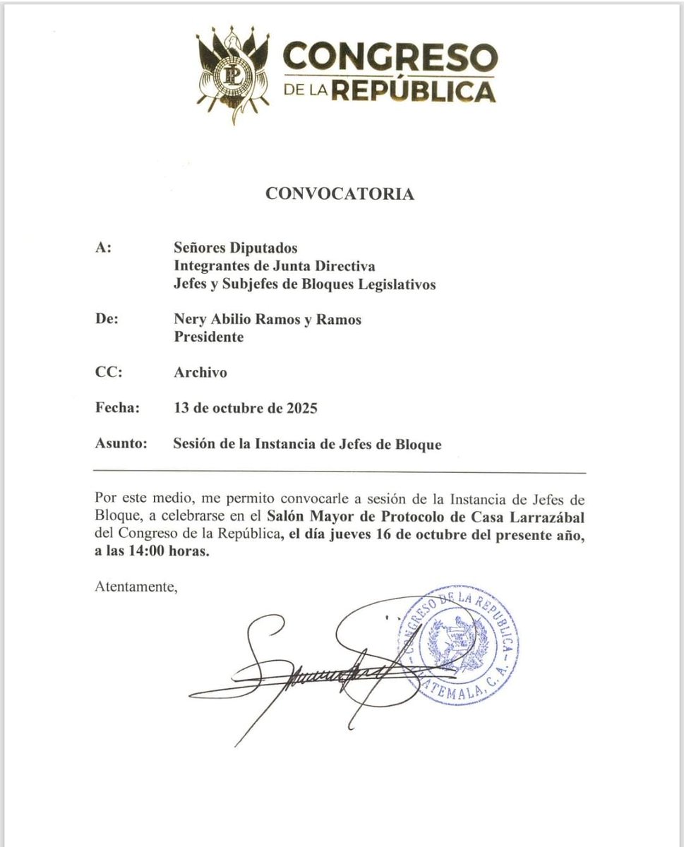 🚨 Congreso: El Presidente del Legislativo Nery Ramos, convoca a instancias de jefes de bloque este jueves a las 14:00 hrs para definir la agenda de la próxima semana. Entre los temas, continuar con la ley que declara a las maras y pandillas como terroristas. 💥 #Congreso