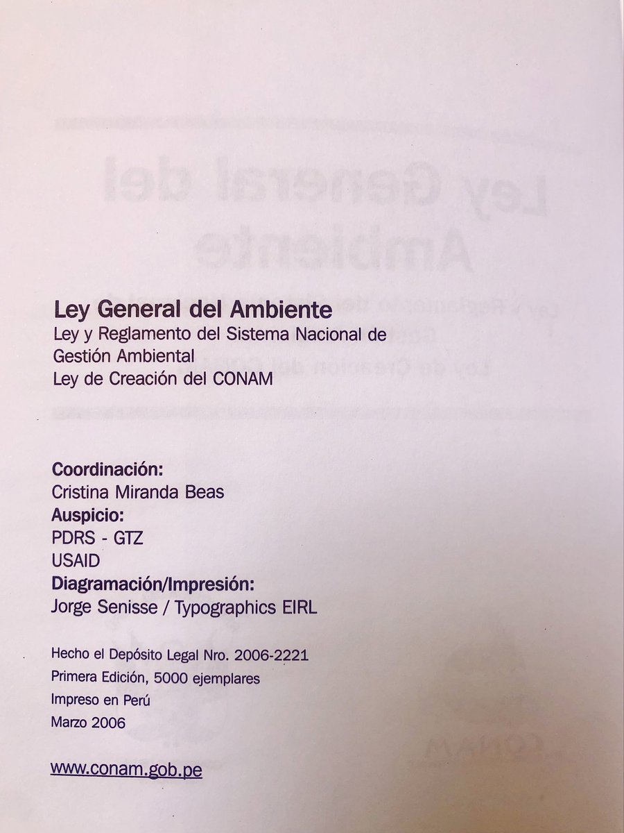 A 20 años de la aprobación de la #LeyGeneraldelAmbiente #Peru, aqui recordando que  -desde el Consejo Nacional del Ambiente con <a href="/marianocastro/">Mariano Castro SM</a> coordiné la 1ra impresión y un panel internacional que destacó su valor innovador como “el que contamina paga” hoy los desafíos son ++