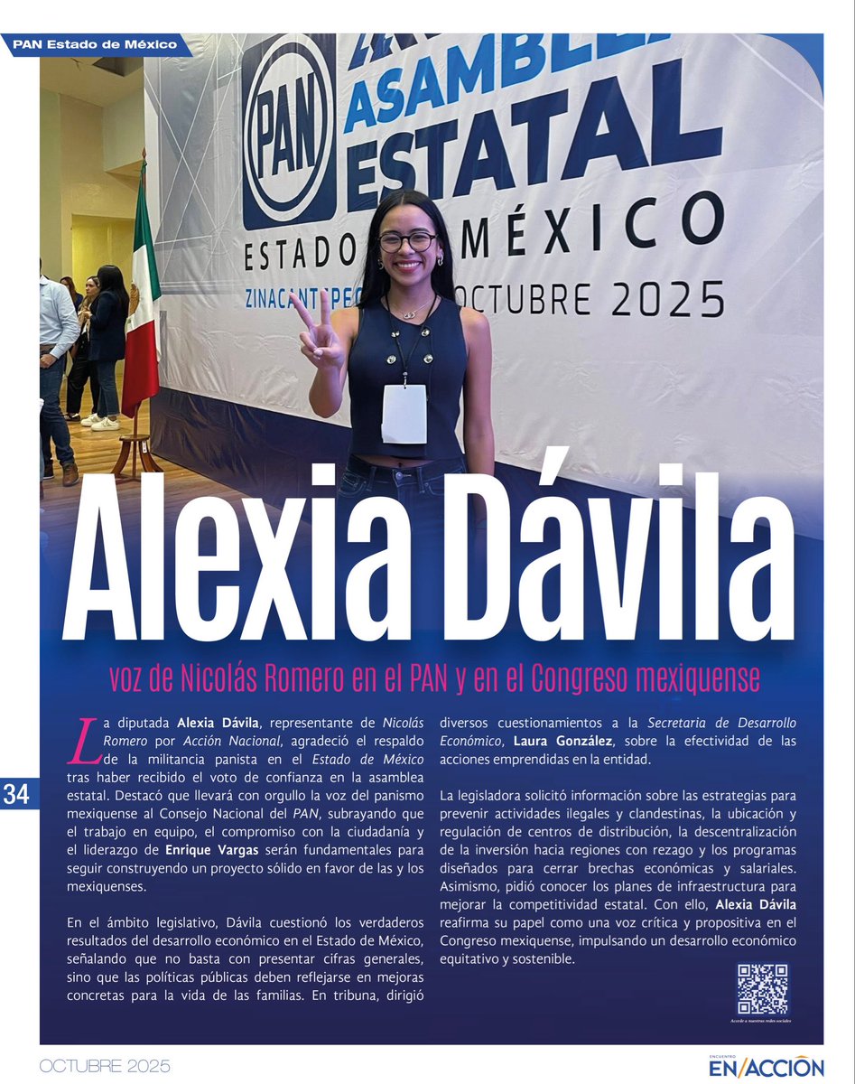 📍💙 <a href="/alexiaadavilaa/">Alexia Dávila</a> llevará la voz del panismo mexiquense al Consejo Nacional del PAN.

Su compromiso: trabajo en equipo, transparencia y políticas públicas con resultados para las familias. 🏛️👩🏻‍💼
