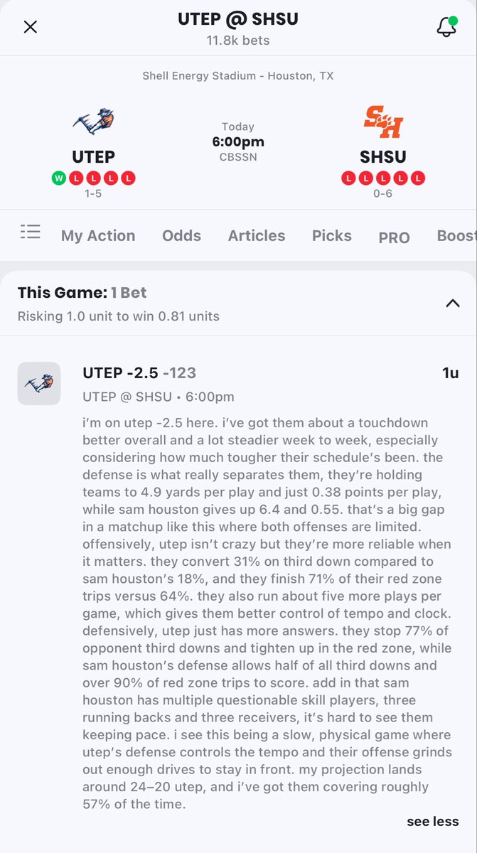 🔸 trusting the defense here — 4.9 yds/play allowed vs 6.4, better 3rd down + red zone rates, and more consistent week to week.