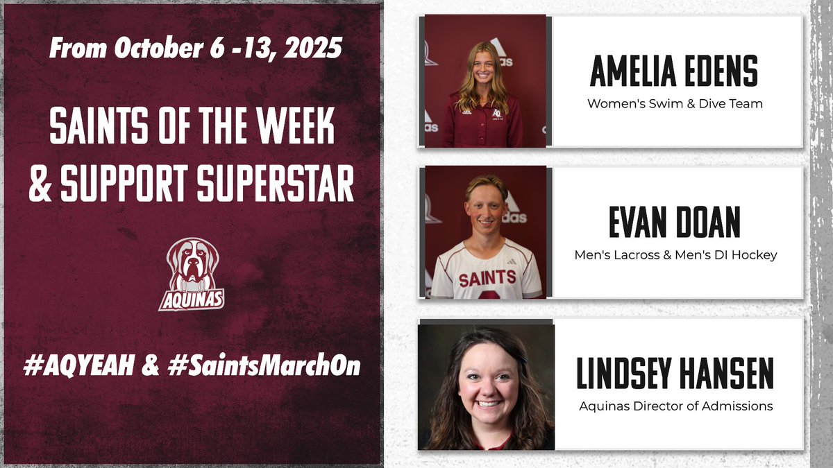 Congrats to Amelia Edens, Evan Doan, and Lindsey Hansen on becoming the Saints of the Week and Saint Support Superstar for the week ending October 13, 2025.  You are shining examples of why every day is a great day to be a Saint!