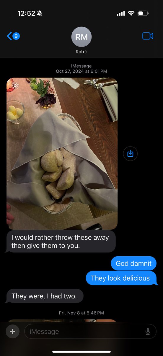 DougieCheatcode's tweet image. At a wedding years ago, my family made a joke about how I can’t have any bread at the table and my cousins friend liked that so much he now texts me only when he goes to a wedding that I still can’t have bread