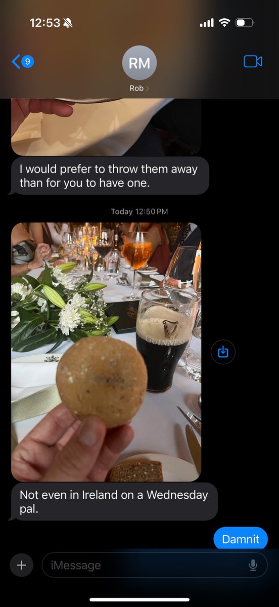 DougieCheatcode's tweet image. At a wedding years ago, my family made a joke about how I can’t have any bread at the table and my cousins friend liked that so much he now texts me only when he goes to a wedding that I still can’t have bread