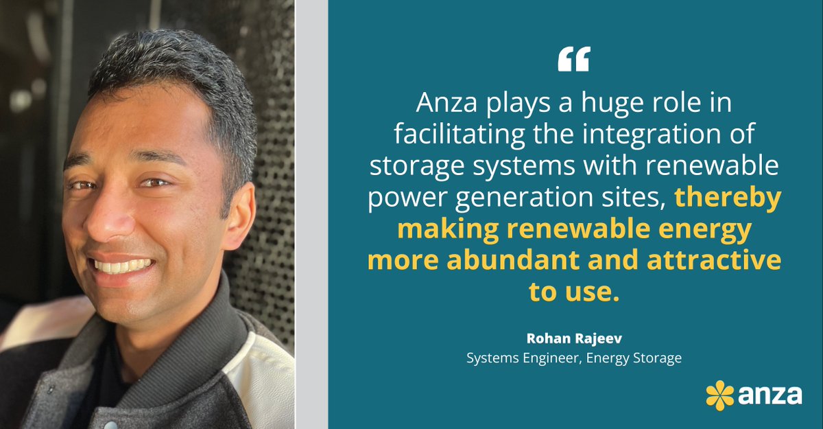 Join us in giving a warm welcome to the newest member of our Energy Storage Engineering team, Rohan Rajeev! Rohan is excited to join Anza &amp; support our mission to accelerate the deployment of renewable energy, helping to deliver successful project results to our clients. ☀️🔋