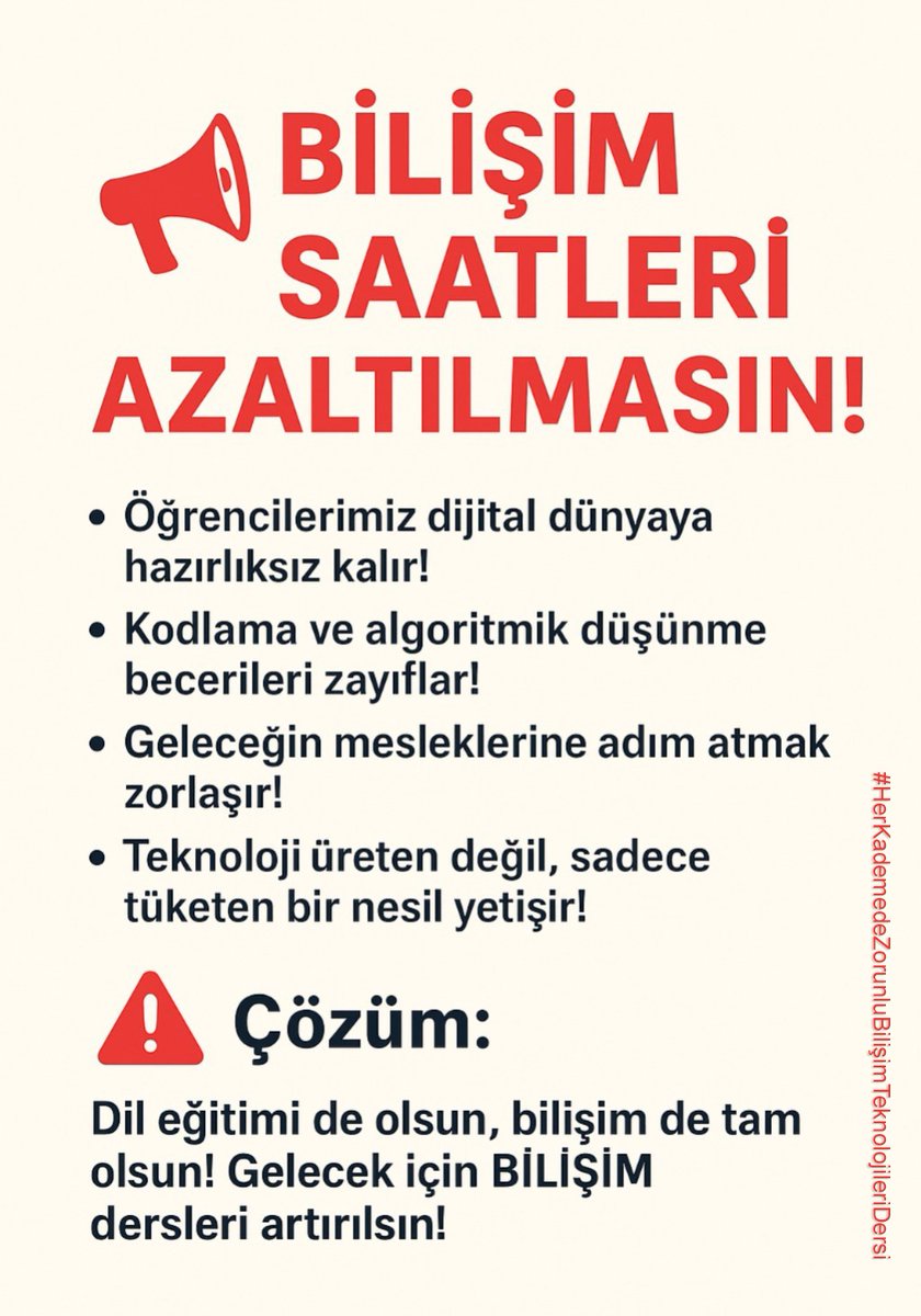 erdembender's tweet photo. Sadece haftada 1 saatlik dersle çocukların kodlama, algoritma ve teknoloji okuryazarlığı becerisi kazanması mümkün değildir.

#HerSınıfaBilişimDersi https://t.co/YlC8CSUZwO
