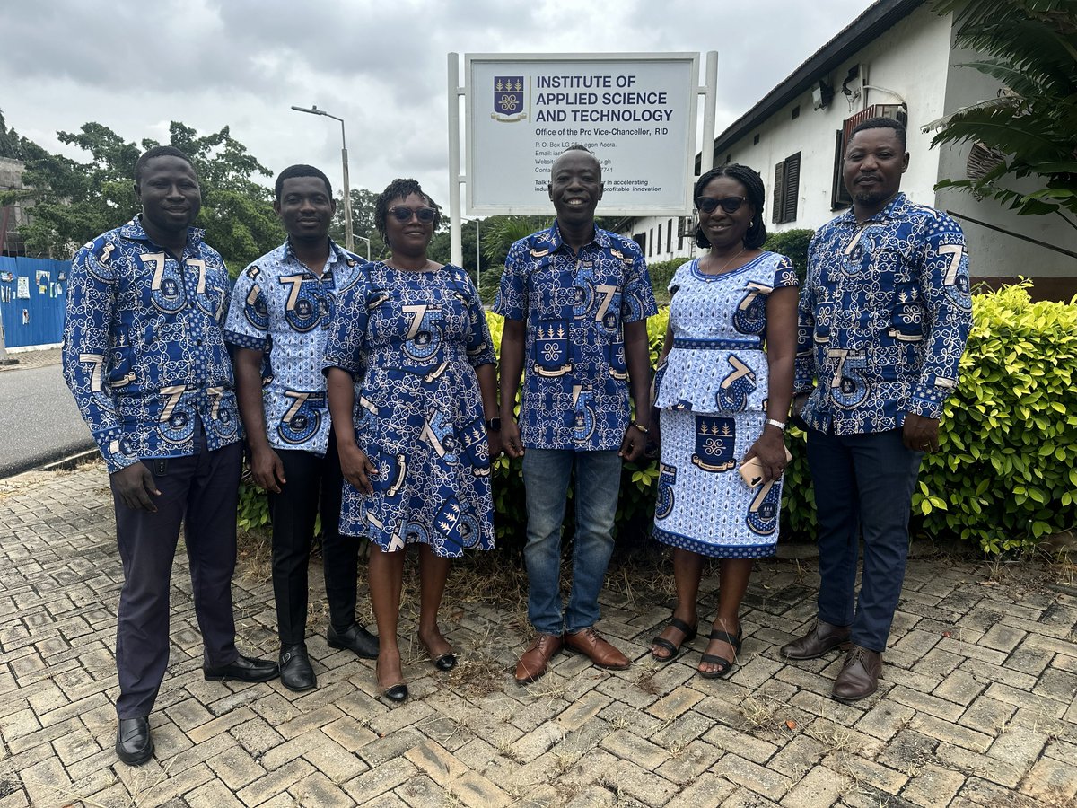 iast_ug's tweet photo. In celebration of Wear UG Day, the Institute for Applied Science and Technology (@iast_ug) proudly represented the University of Ghana. Our staff commemorated the occasion by wearing the University's beautiful 75th-anniversary cloth.
#WearUGDay #UGIS75 https://t.co/CygUVfL3JY