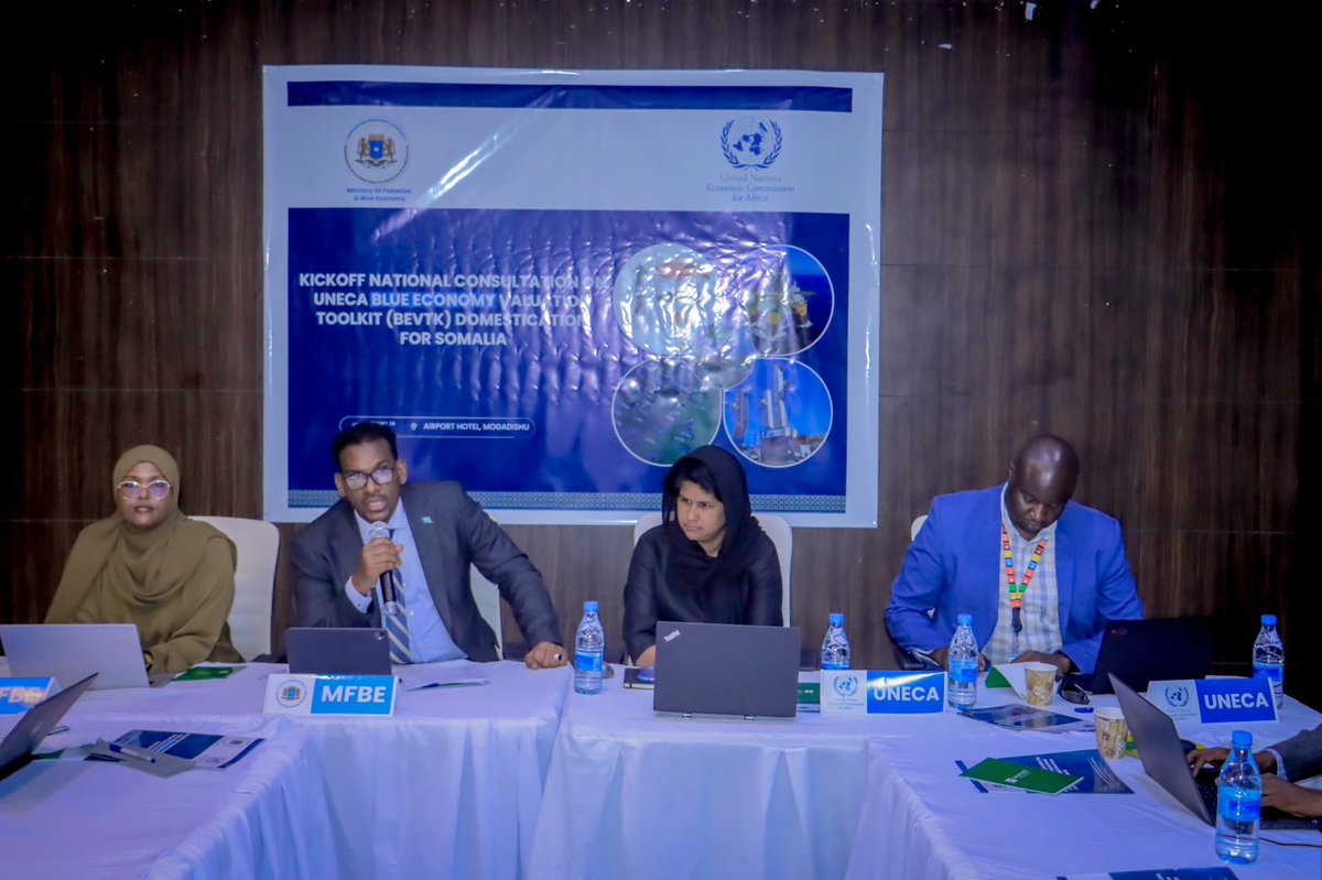 RMaracade's tweet photo. The @MFBESomalia in collaboration with @UNECA, has launched the National Consultation on the Blue Economy Valuation Toolkit BEVTK. This step helps Somalia🇸🇴measure the economic, social &amp; environmental value of its oceans for evidence-based planning &amp; sustainable growth 📊
#BE🌊 https://t.co/PNpszPEMXe