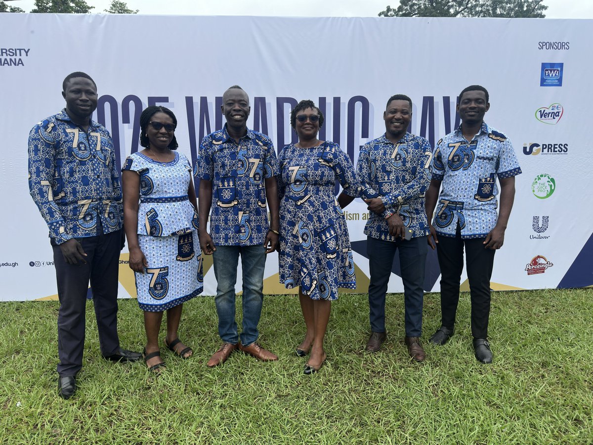 iast_ug's tweet photo. In celebration of Wear UG Day, the Institute for Applied Science and Technology (@iast_ug) proudly represented the University of Ghana. Our staff commemorated the occasion by wearing the University's beautiful 75th-anniversary cloth.
#WearUGDay #UGIS75 https://t.co/CygUVfL3JY