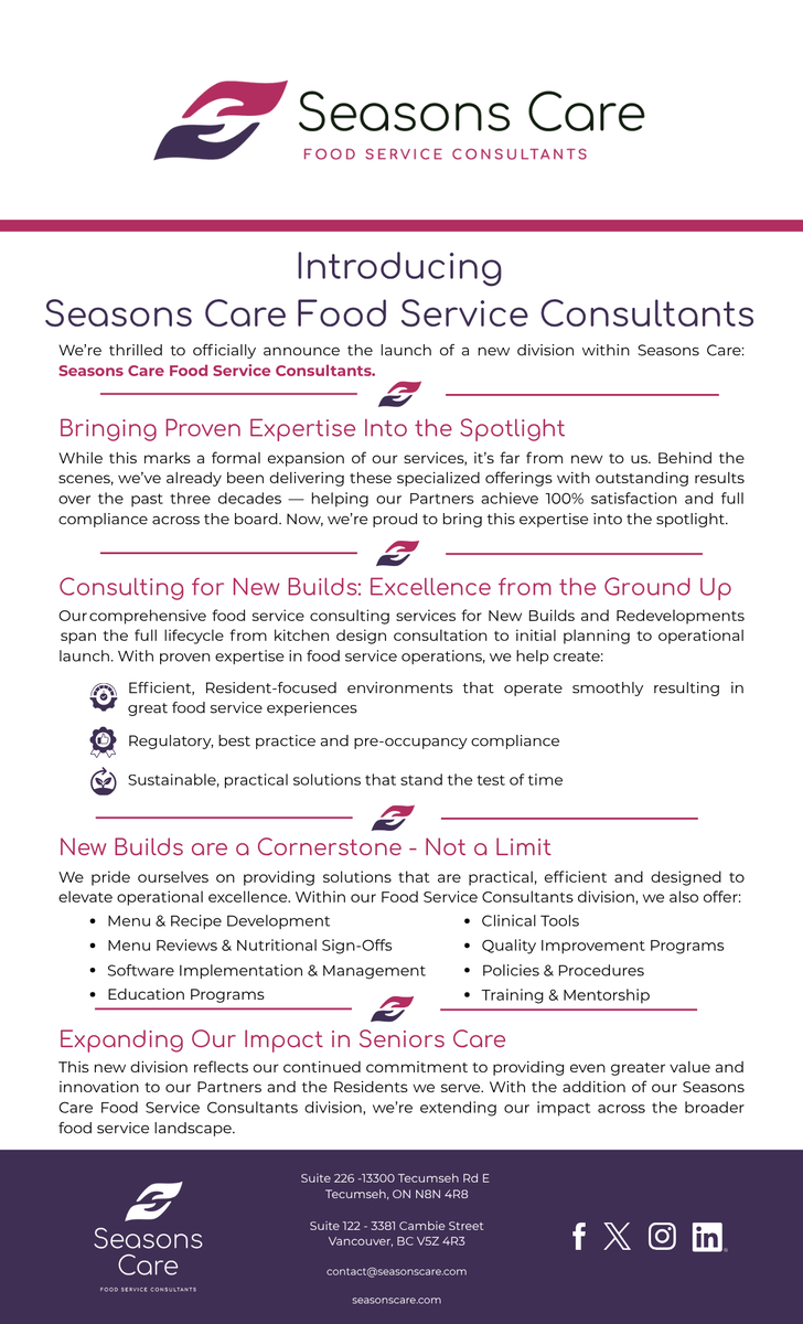 Introducing Seasons Care Food Service Consultants