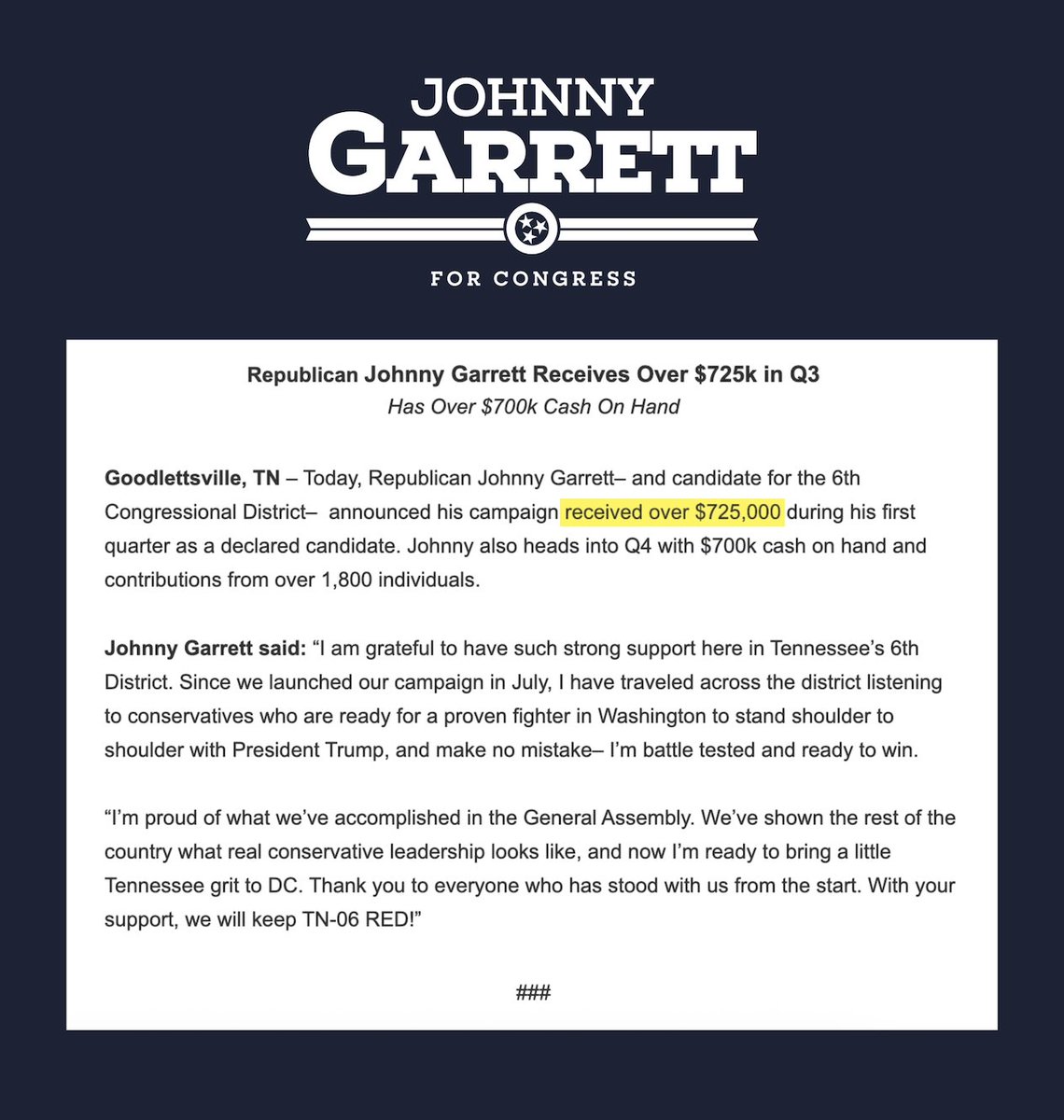 Just getting started! Join the team today at johnnygarrettforcongress.com.