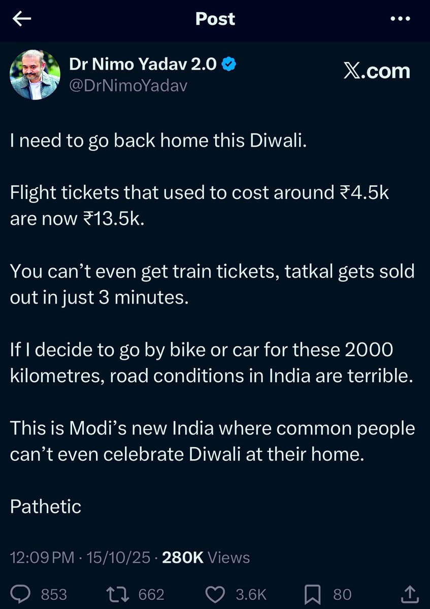 DrNimoYadav's tweet image. I expressed my disappointment with the Indian government and Modi over high flight ticket prices during Hindu festivals.
A Sanghi offered to book my tickets and told me not to blame Modi.
I asked him to DM me, as his DMs were off.
Now, in his reply, he's asking me to contact…