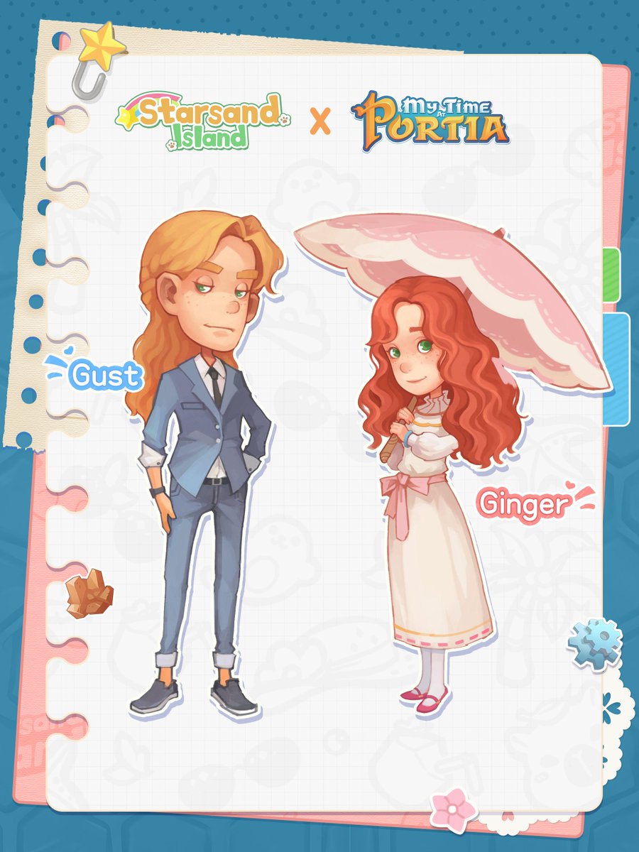 🌟 Collaboration Announcement 🎉 Starsand Island × My Time at Portia

Two familiar faces will arrive on Starsand Island 💞 Have you guessed who they are yet?
After the official release of Starsand Island, Gust and Ginger will be joining the sun-soaked island as your special