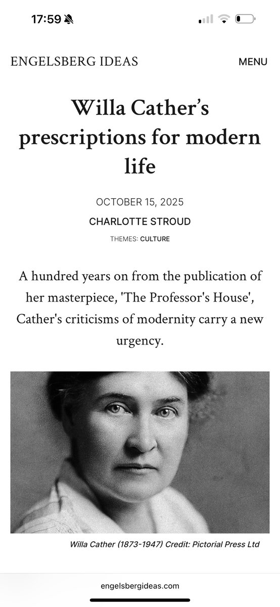I wrote about Willa Cather’s The Professor’s House, which marks its centenary year. It is a triumph of concision, a powerful distillation of one of America’s greatest minds. Link below:

 <a href="/EngelsbergIdeas/">Engelsberg Ideas</a>