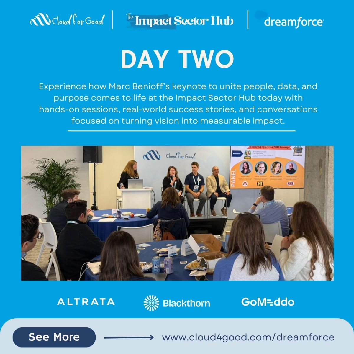 Yesterday Marc Benioff said it best: tech should serve people and purpose. 💡

See that vision come alive today at the Impact Sector Hub — <a href="/agentforce/">Salesforce Agentforce</a> Workshop, Jessup University SIS, and Blood Cancer United’s story of impact.

Not in SF? Let’s connect after DF25!