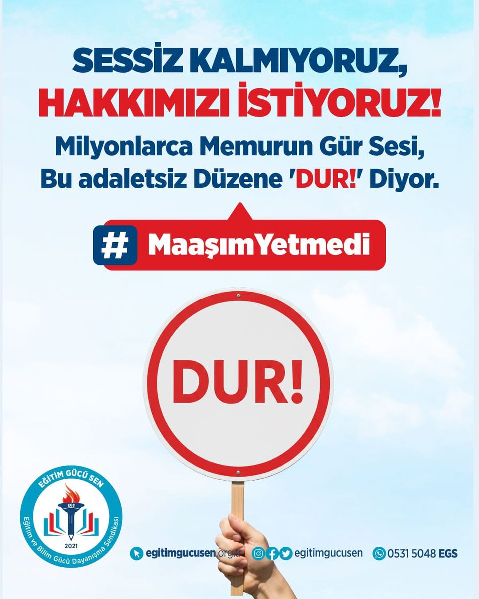 Talebimiz nettir: Enflasyon farkı lütuf değildir. Maaşlarımıza hak temelli olmalı, alım gücümüz insanca yaşama seviyesine çıkarılmalıdır. #MaaşımYetmedi
<a href="/RTErdogan/">Recep Tayyip Erdoğan</a>
<a href="/memetsimsek/">Mehmet Simsek</a>