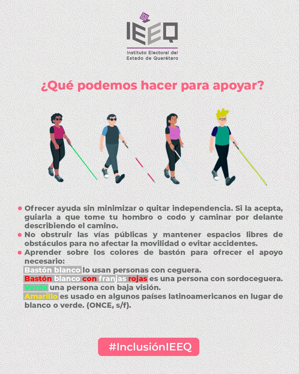 ⚪ El #DíaInternacionaldelBastónBlanco nos invita a sensibilizarnos sobre las problemáticas que enfrentan las personas con discapacidad visual para desplazarse de manera autónoma y segura. 

¡Conoce cuáles son los colores y qué significan! 🔴🟢🟡  

#InclusiónIEEQ