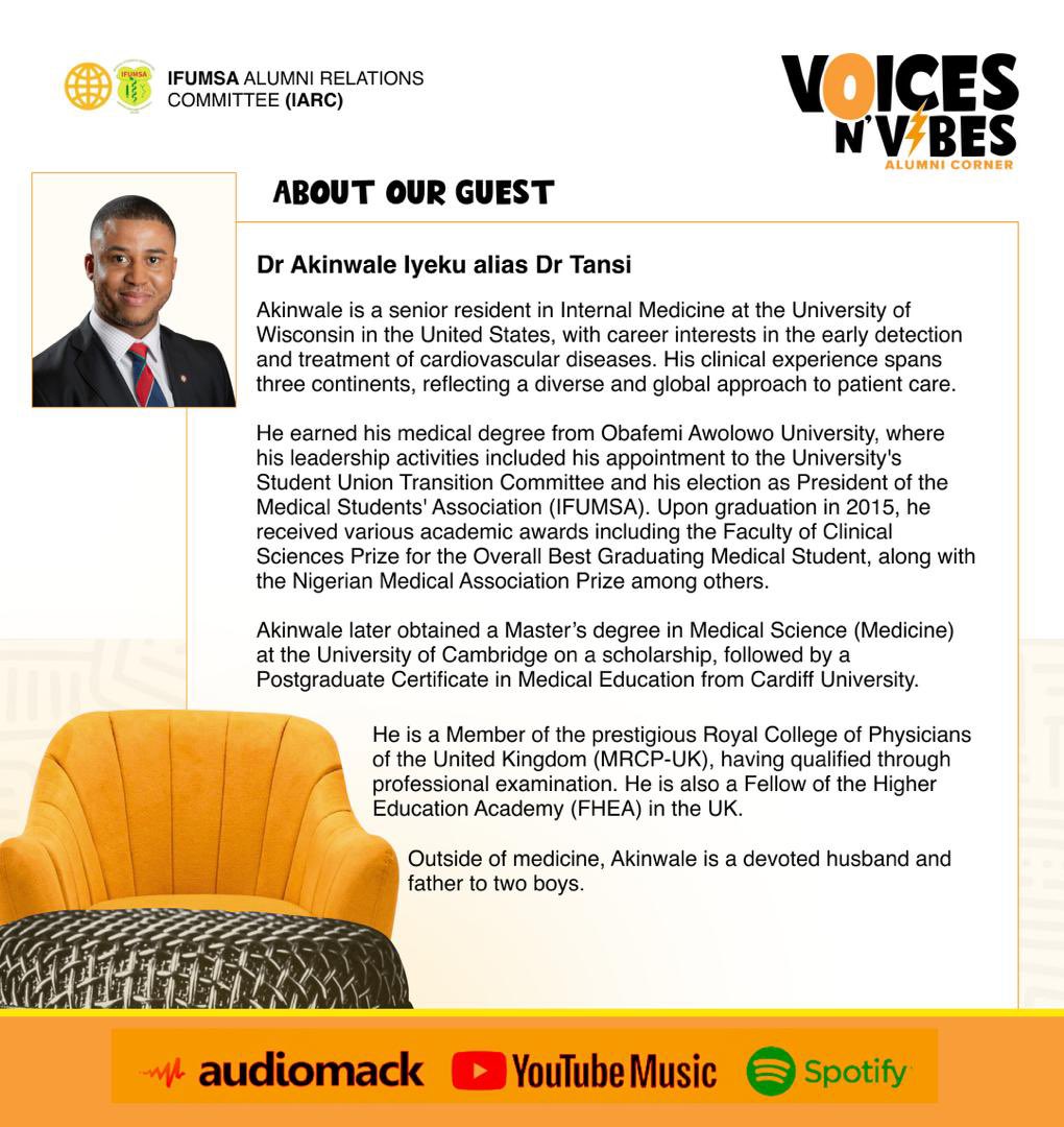 MEET OUR FIRST PODCAST GUEST

Have you been wondering who Dr. Akinwale Iyeku is? It’s time to get familiar!

This profile contains all you need to know about him, from his journey at Great Ife to his impact in the world at large.
