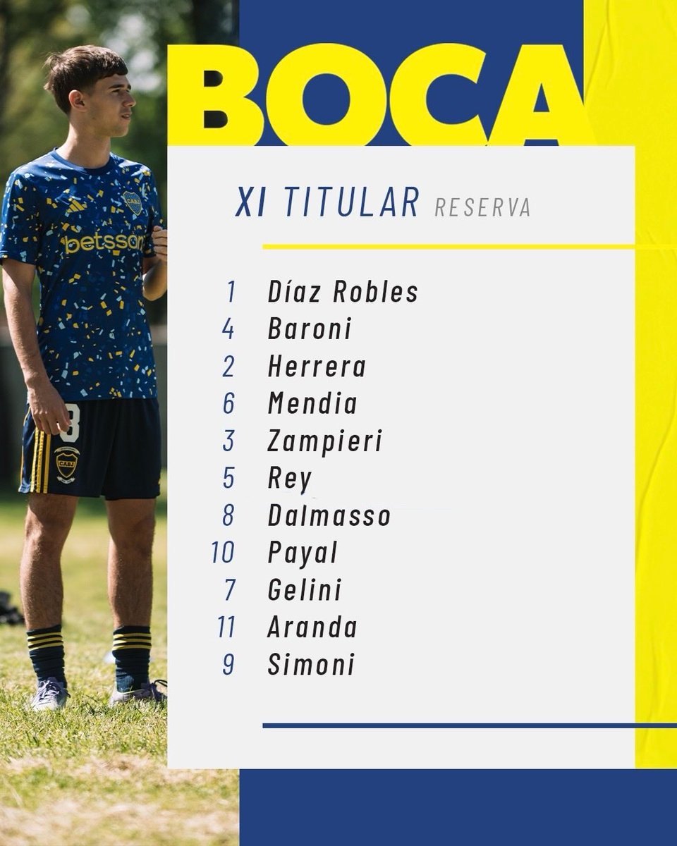👊📋 ¡El XI de la Reserva de 𝗕𝗢𝗖𝗔!

🆚 Estudiantes LP, por la 14ª fecha del Clausura #TorneoProyección.

#VamosLosPibes 💙💛💙