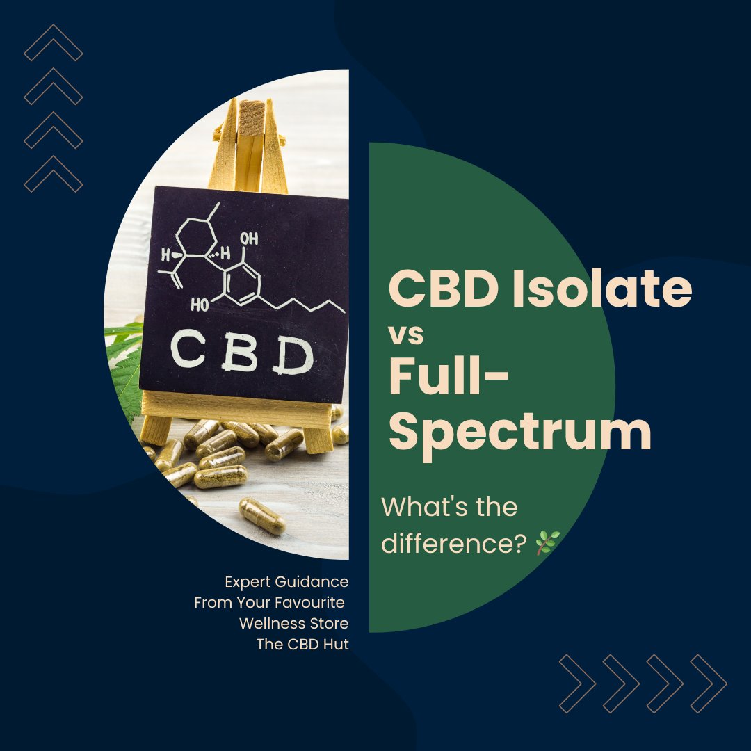 the_cbd_hut_'s tweet photo. CBD Isolate = 99% pure CBD, THC‑free &amp; tasteless.

Full‑Spectrum = CBD + cannabinoids, terpenes &amp; trace THC (less than  0.2% in UK) for the entourage effect.

Choose your wellness path. Learn more 👉 https://t.co/eSgYtjuJc2

#CBDIsolate #FullSpectrumCBD #TheCBDHut https://t.co/9M4YvhL9Ih
