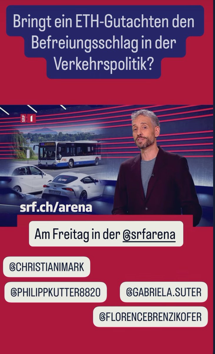 wahlforschung0's tweet image. #SRFArena
Befreiungsschlag in der #Verkehrspolitik? Freitag, 17. Oktober 2025
@ChristianImark 
@suter_gabriela 
@PhilippKutter 
@flobrenzikofer 

Moderation:
@marionair