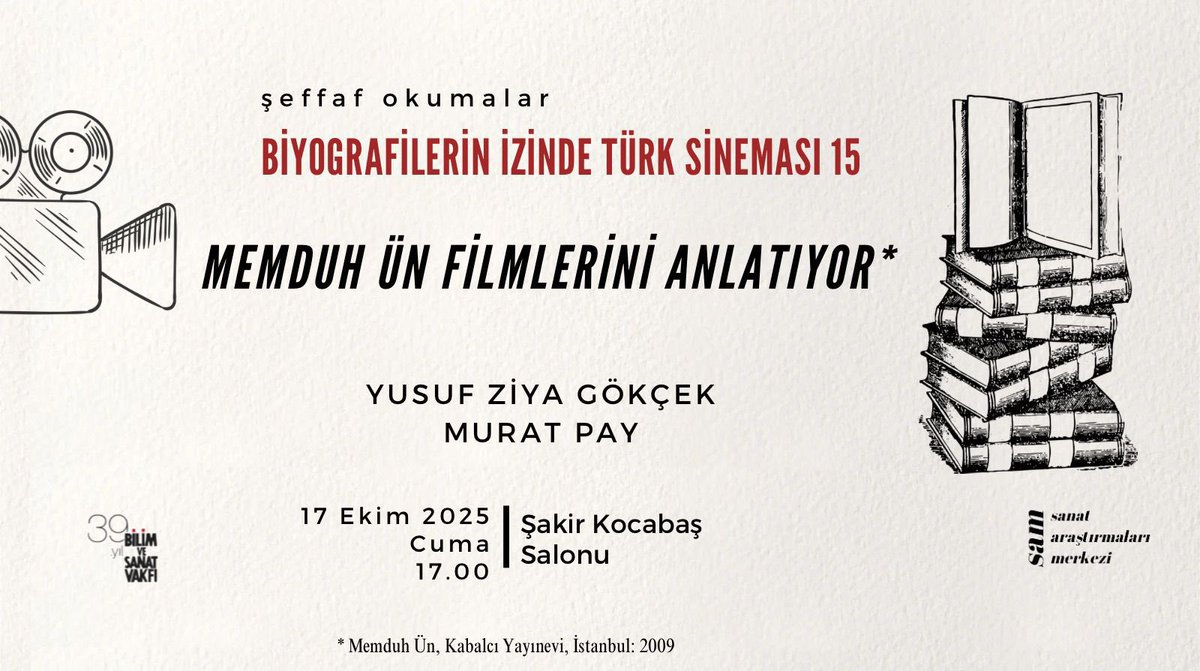 Cuma 17.00’de bekleriz 🌿

📌 “Şeffaf Okumalar-Biyografilerin İzinde Türk Sineması” serisi kapsamında, Murat Pay ve Yusuf Ziya Gökçek'in moderatörlüğünde, Memduh Ün'ün hatıraları üzerine konuşacağız.

👉🏼 tinyurl.com/mehduhun