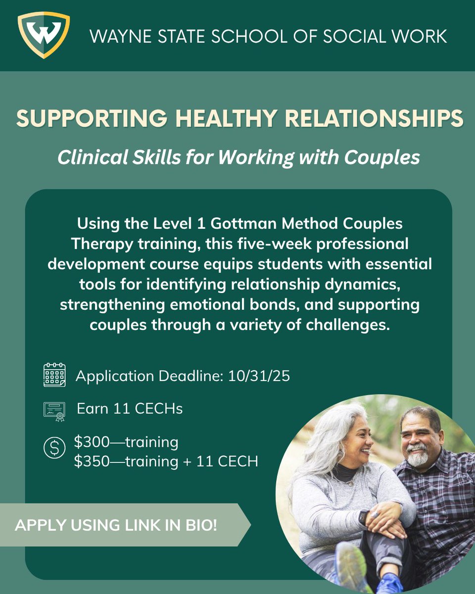Looking to enhance your clinical practice with couples? Join us for the second cohort of the course: SUPPORTING HEALTHY RELATIONSHIPS: Clinical Skills for Working with Couples. Sign-up: bit.ly/4hbn9f7