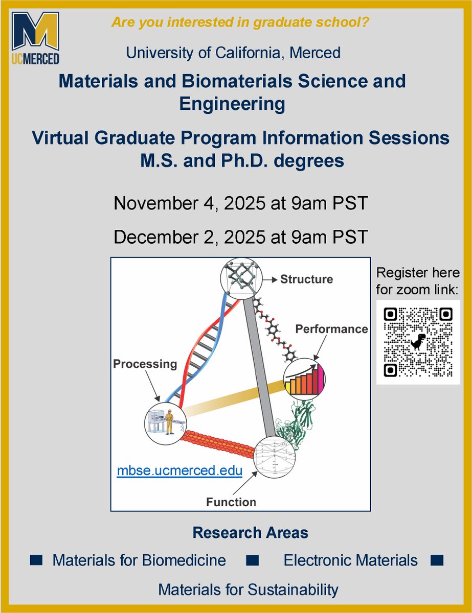 MehmetZBaykara's tweet photo. The MBSE program at @ucmerced will hold two virtual info sessions for prospective graduate students. Please attend if you are interested! https://t.co/zMxupbuLrZ