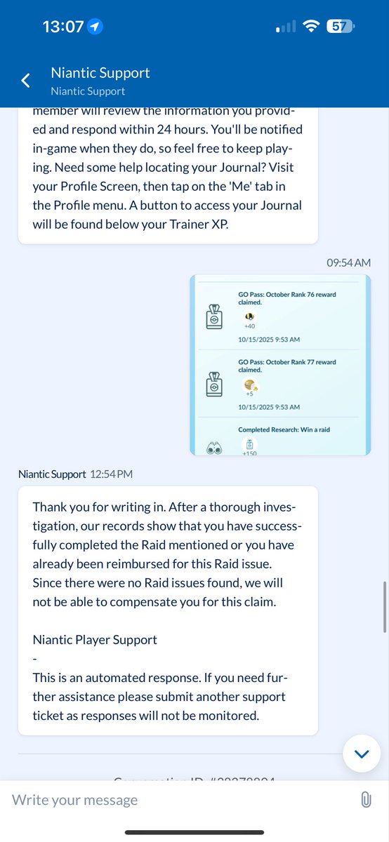 Absolutely fed up with <a href="/NianticHelp/">Niantic Support</a> doing absolutely NOTHING except sending an automated response when their game messes up.  Lost a raid pass because the boss never came up to catch it and they tell me that I’ve been compensated. This is 2x in 3 weeks. DO BETTER.