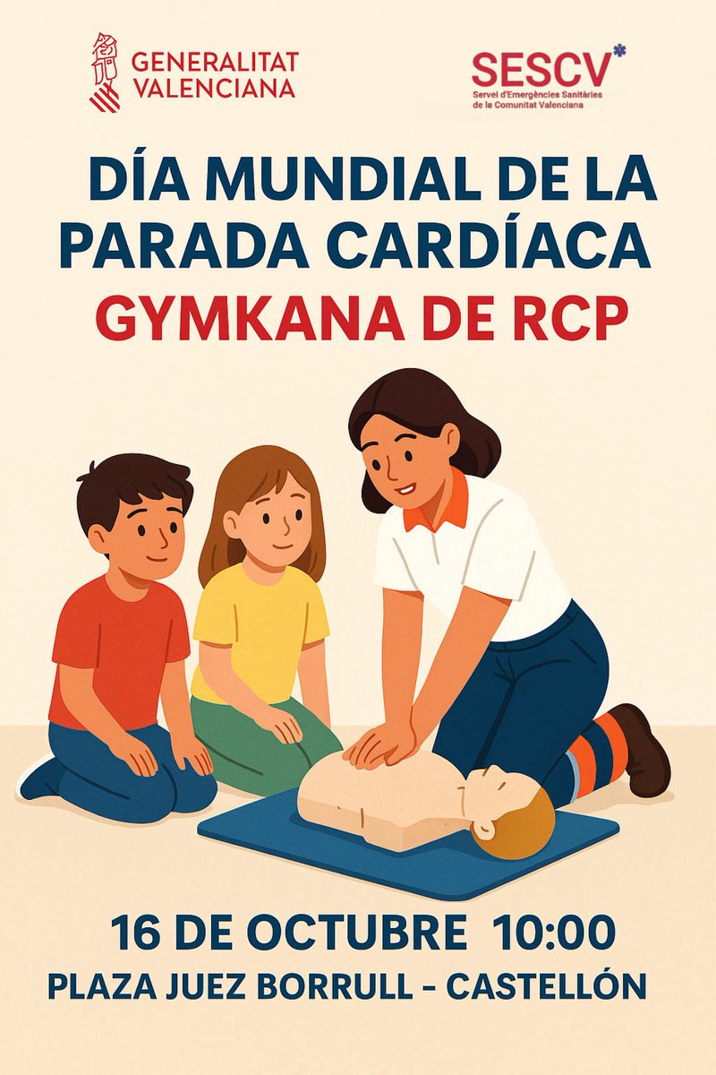 Mañana es el #DiaMundialDeLaParadaCardíaca, y vamos a celebrarlo todos juntos.
En cada capital de provincia vamos a realizar una gymkana para todo aquel que quiera acercarse. 

Espero verte al menos en #Castelló 

‼️Te esperamos‼️