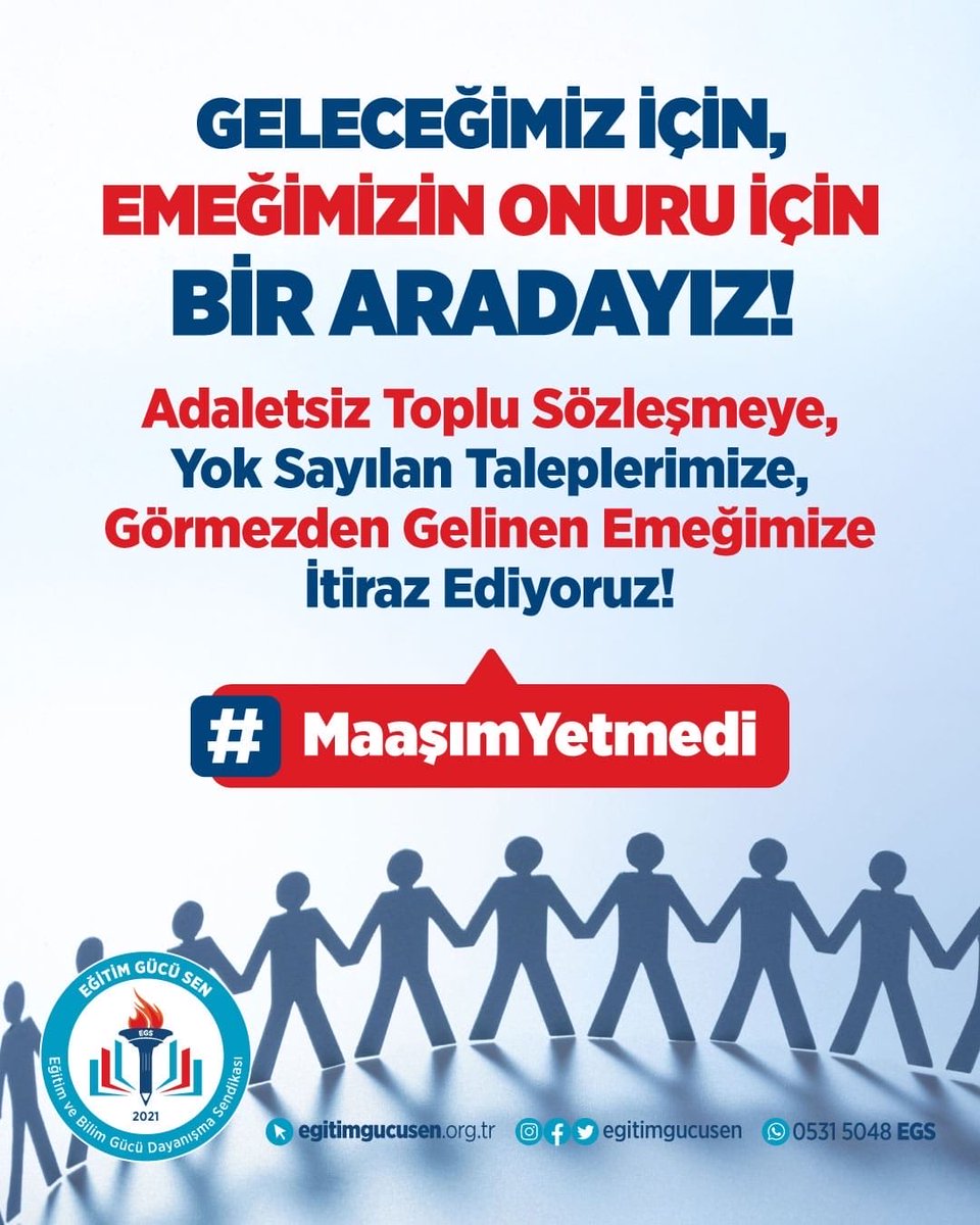 Masada yok sayılan memur olmak istemiyoruz! Hakkımız olan ek maaş zammını alana kadar susmuyoruz! 
#MaaşımYetmedi
<a href="/egitimgucusen/">EĞİTİM GÜCÜ SEN</a> 
<a href="/RTErdogan/">Recep Tayyip Erdoğan</a>
<a href="/memetsimsek/">Mehmet Simsek</a>
