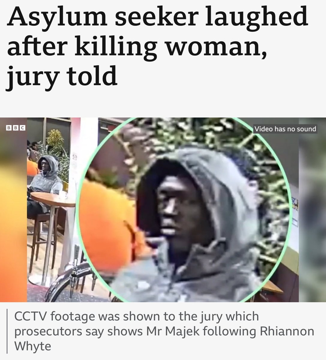 GoodwinMJ's tweet photo. An asylum seeker from Sudan named Deng Majek is accused of murdering 27 year old Rhiannon Whyte, stabbing her 23 times with a screwdriver, and then “dancing and laughing”. Why are these people in our country? Why don’t our leaders care about our children? https://t.co/mC13IW73LC