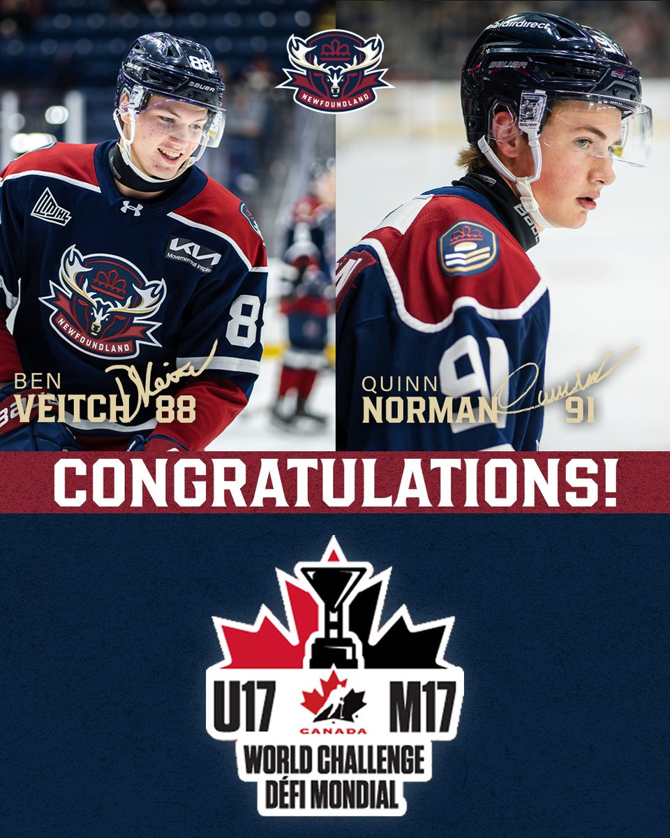 Ready to rep the red 🍁

The Newfoundland Regiment are pleased to share local talents Ben Veitch and Quinn Norman have been named to Team Canada Red for the U17 World Challenge taking place next month in Truro, NS!

Unite. Inspire. Defend.
