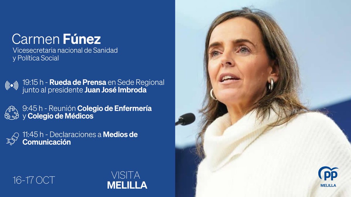 La vicesecretaria nacional de Sanidad y Política Social, <a href="/carmenfunezdg/">Carmen Fúnez</a>, visita #Melilla una vez más. 

El PP muestra su compromiso con #Melilla y los melillenses.